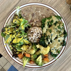 Dinner plate - EVERYTHING on here was absolutely delicious 😋   at Himalaya Vegan in Sacramento