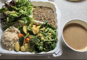 large meal of the day including soup!  at Himalaya Vegan in Sacramento