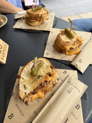 Three vegan grilled cheese sandwich options, subbed with real cheese   at Bartels in Bangkok