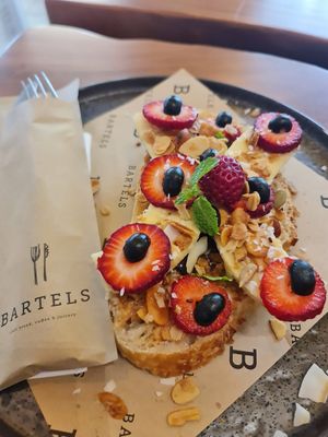 Sourdough with Peanut butter, Nutella, granola & fruit at Bartels in Bangkok