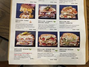 The menu is too big to post the entire thing. This is a sample of the sandwiches (the green leaf icon means it’s vegan).  at Bartels in Bangkok