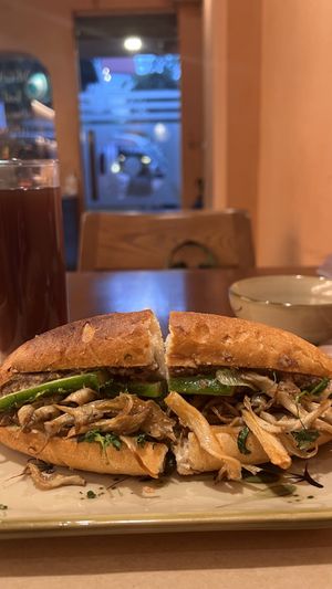 Pate bahn mi and brown rice-bean tea  at CHAYFOOD in Hanoi