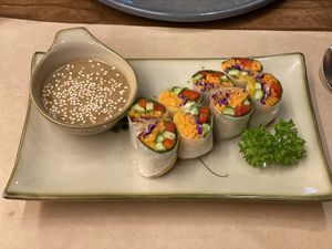 Fresh spring rolls w peanut sauce. Soo Tasty!   at CHAYFOOD in Hanoi