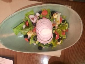 Greek salad with  vegan feta cheese at CHAYFOOD in Hanoi