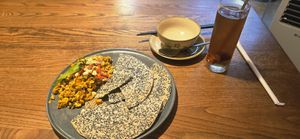 Stir fried tofu, mushrooms and crispy sesame rice cakes with wolfberry jujube at CHAYFOOD in Hanoi