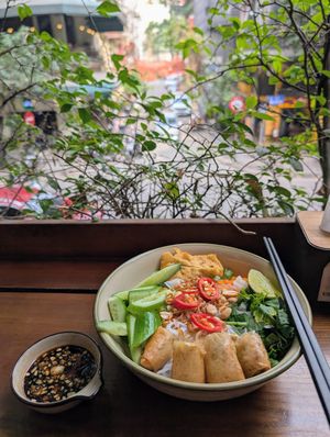 Mixed Bun Nem and balcony experience at CHAYFOOD in Hanoi