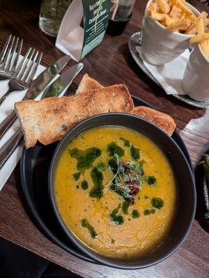 Squash, sage & rosemary soup at Mossbrook in Eckington
