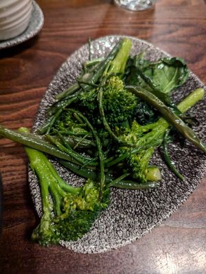 Tenderstem broccoli with green beans, samphire & spinach at Mossbrook in Eckington