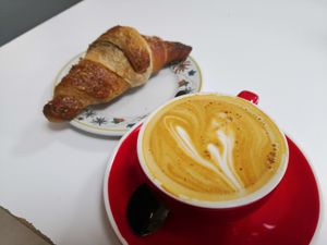 Flat white with vegan croissants at Sustain Coffee in Hatfield
