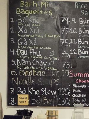 Menu - 4 and 5 can be made vegan (no chilimayo) at Banh mi in Copenhagen