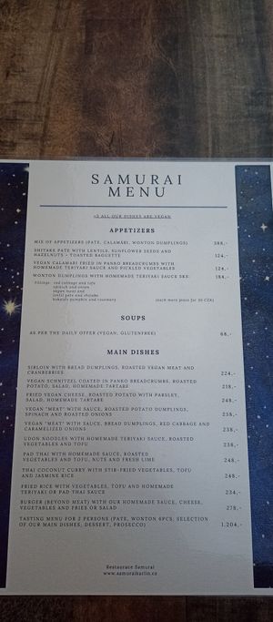English menu at Vegan House in Prague