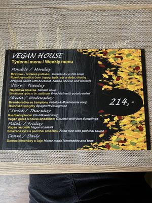 Example of a weekly lunchmenu, will be different each week.  at Vegan House in Prague