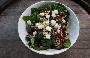 Organic spinach salad fera and beetroot  at Vegan House in Prague