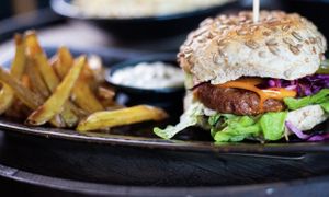 Beyond burger and homemade fries!  at Vegan House in Prague