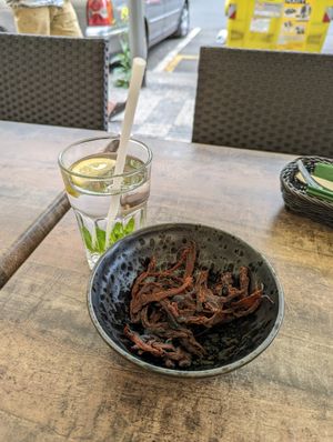 Mushroom jerky at Vegan House in Prague