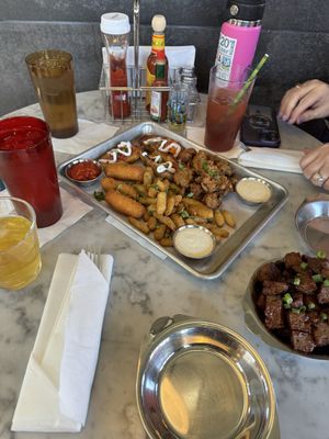 Appetizer sampler with pickle fries!  at Station No. 3 in St Louis