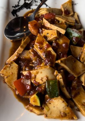 Vegan spicy tofu at Shanghai in Akureyri