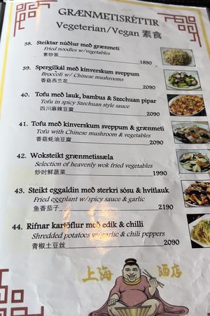 Vegan menu at Shanghai in Akureyri