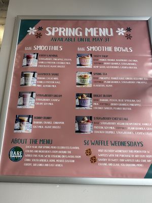 Spring 2024 menu  at BARE Blends in Clifton Park
