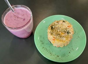 Vegan yoghurt+Vegan potato salad at Loving Hut - Meditation Center in Ulaanbaatar
