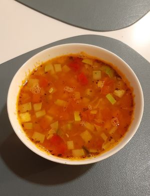 Minestrone soup at Loving Hut - Meditation Center in Ulaanbaatar