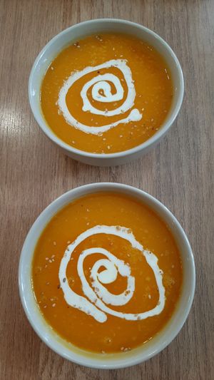 Pumpkin soup at Loving Hut - Meditation Center in Ulaanbaatar