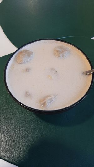 Vegan dumpling milk soup at Loving Hut - Meditation Center in Ulaanbaatar