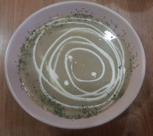 Mushroom creamy soup at Loving Hut - Meditation Center in Ulaanbaatar