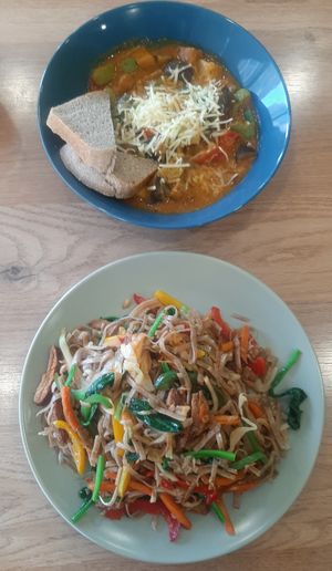 Ratatouille and tsuivan at Loving Hut - Meditation Center in Ulaanbaatar