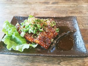 signature charcoal grilled tofu at Vegans Cafe and Restaurant in Kyoto