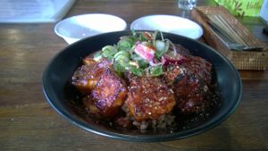 Roast tofu. Had to pay extra for Miso soup. at Vegans Cafe and Restaurant in Kyoto