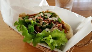 Perhaps the best pita of my life soy-meat). at Vegans Cafe and Restaurant in Kyoto