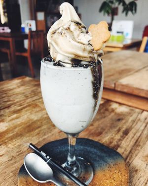 Black sesame milkshake at Vegans Cafe and Restaurant in Kyoto