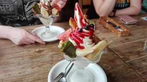 Chocolate and strawberry large soy-cream parfait at Vegans Cafe and Restaurant in Kyoto
