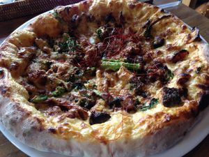 Vegan yakiniku pizza at Vegans Cafe and Restaurant in Kyoto