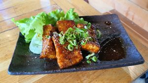 Deep fried tofu (made by former meat restaurant chef) at Vegans Cafe and Restaurant in Kyoto