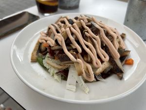 Funghi salad with smoked tofu.  at Twist in Mallorca