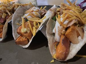 Sweet potato tacos - added vegan cheese and vegan sour cream   at Jardín in Patchogue