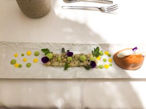 Celery with wasabi and turmeric emulsion and brioche  at DaiCa in Mallorca