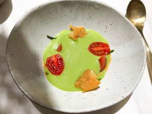 "Interpretation of summer" with lettuce soup  at DaiCa in Mallorca