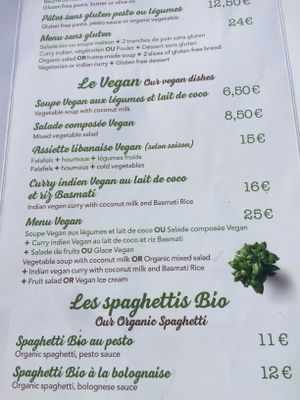 Separate Vegan menu section.  at Chez Felix in Arles