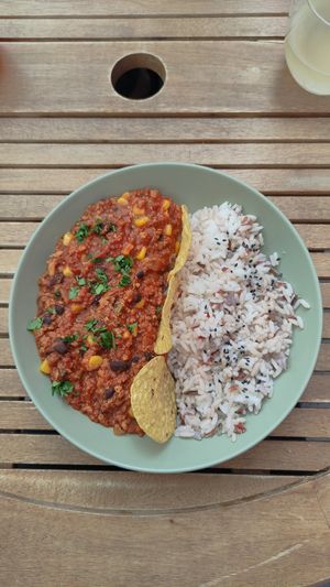 Chilly with rice at  Vegigan in Tenerife