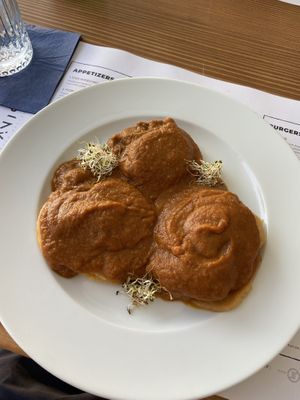 vegan gnocchi with seitan and a sweet potatoe puree  at The Botanist in Zadar