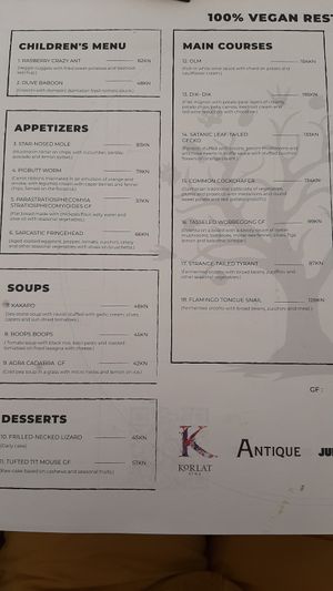 Menü at The Botanist in Zadar