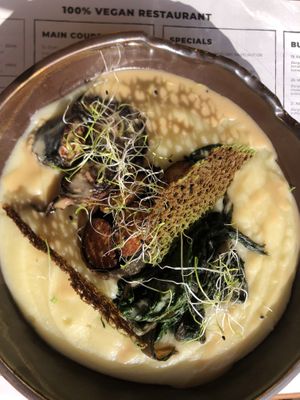 creamed potatoes and cauliflower w vegan seafood and steamed greens  at The Botanist in Zadar