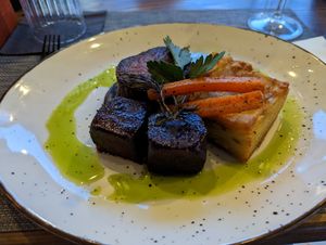 Main course (vegan steak with potatoes and carrots) at The Botanist in Zadar