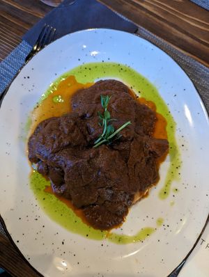 Main course (goulash with gnocchi) at The Botanist in Zadar