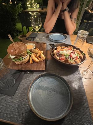 Vegetarian burger with truffle and salad with vegan bites   at The Botanist in Zadar