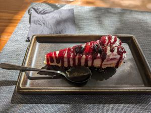 Raspberry cheesecake at The Botanist in Zadar