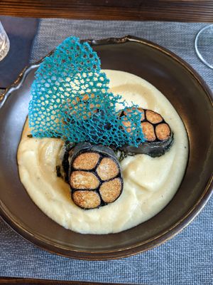 "Olm fish" in wine sauce at The Botanist in Zadar